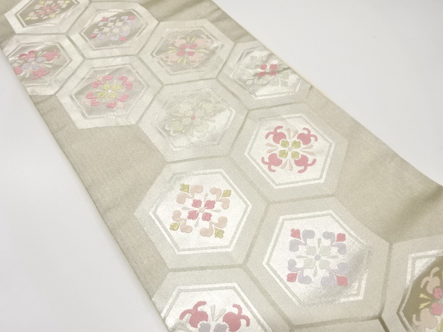 JAPANESE KIMONO / ANTIQUE FUKURO OBI / SILK / WOVEN KIKKO WITH FLOWER